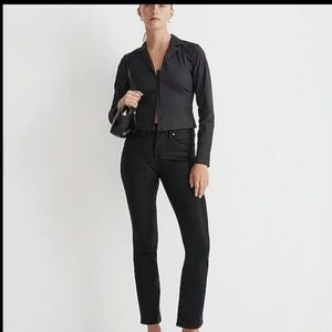 MADEWELL KICK OUT CROP MID RISE TRUE BLACK COATED EDITION FAUX LEATHER $148 27